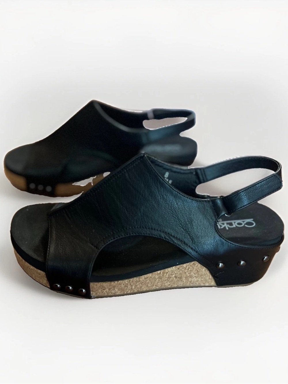 Corkys Volta II Sz 8 wedge Open Toe Studded Sandals Black Shoes